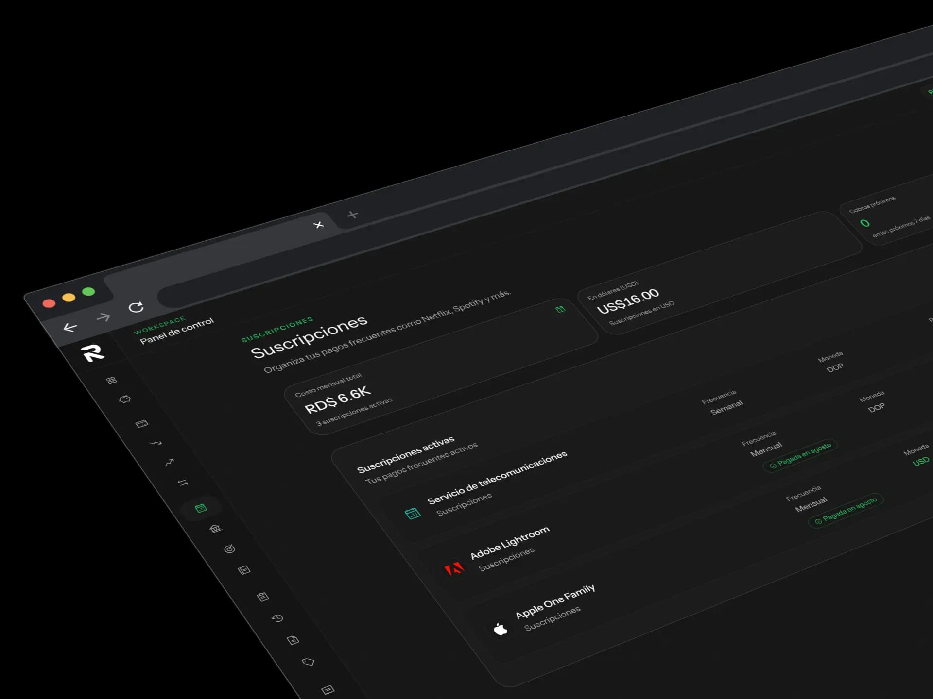 Suscripciones y pagos recurrentes con próximas fechas en Riqzz