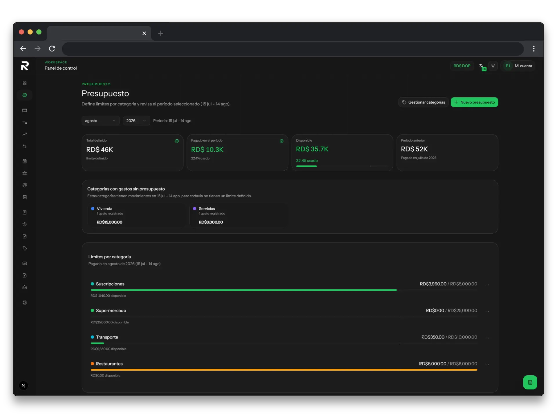 Dashboard de Riqzz para organizar, registrar y revisar finanzas personales